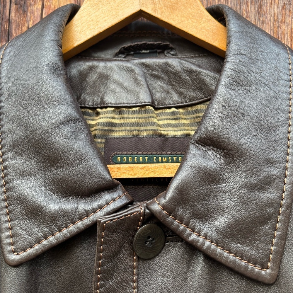 Robert Comstock Men's Dark Brown Soft Leather Shirt Jacket with lining. Size L - Picture 3 of 16